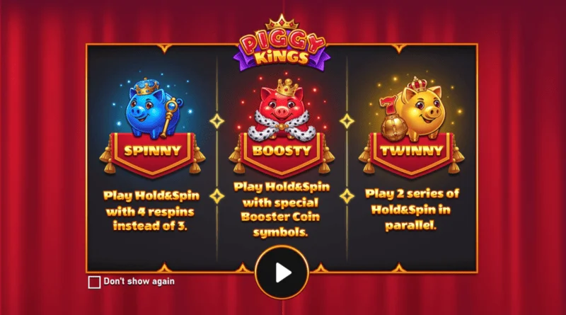 Piggy Kings - तीन सूअरों और रीलों के साथ मुख्य स्क्रीन
